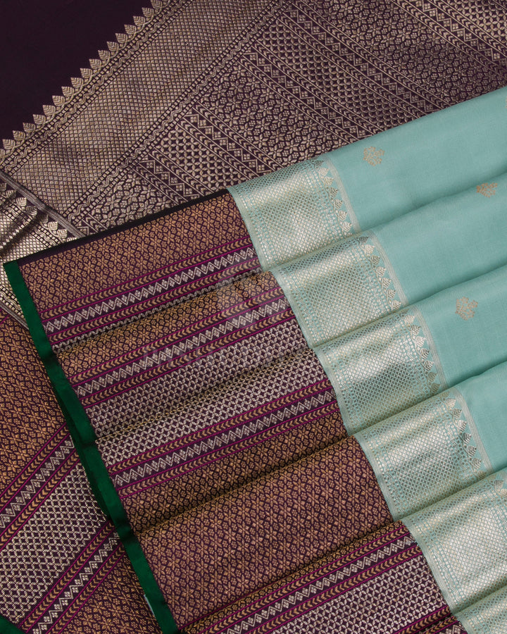 Light Teal Blue & Purple Kanjivaram Silk Saree - S1068(A) - View 4