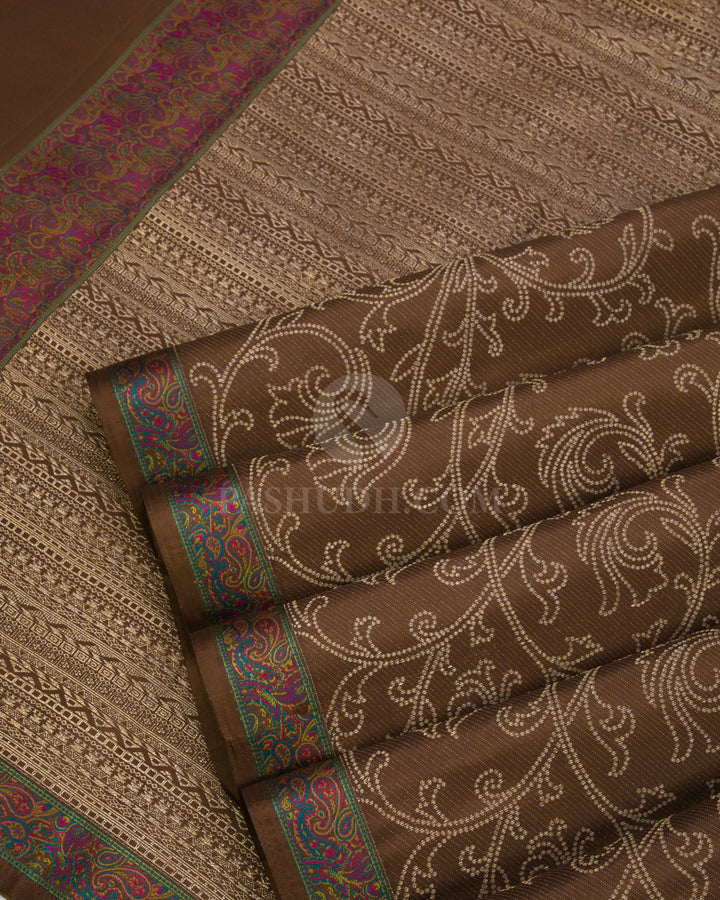 Brown Kanjivaram Silk Saree with Thread work -DJ245