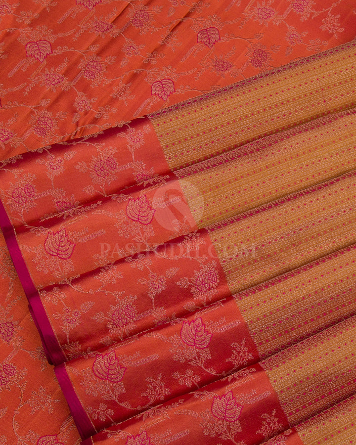 Golden Yellow and Rust Orange kanjivaram Silk Saree - DJ280 (C ) - View 3