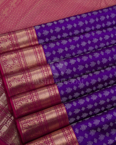 Bright Blue & Dark Pink Kanjivaram Silk Saree - DT265(A) - View 3