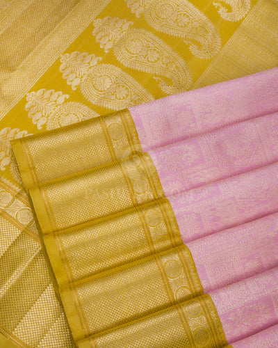 Baby Pink & Mustard Kanjivaram Silk Saree - S877 - View 5