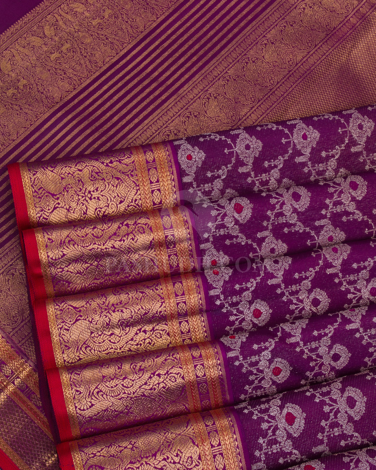 Purple & Green Kanjivaram Silk Saree - S1140(A) - View 4