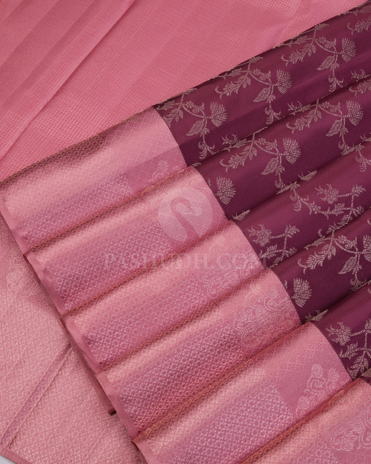 Plum and Baby Pink Kanjivaram Silk Saree - D505(A) - View 3