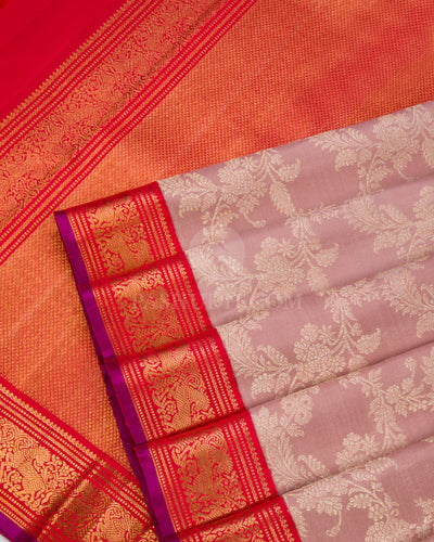 Pastel Old Rose & Red Kanjivaram Silk Saree - S849 - View 5