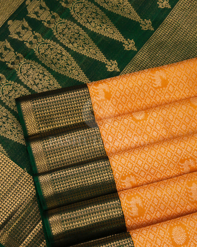 Mango Yellow and Dark Green Kanjivaram Silk Saree - S703 - View 5