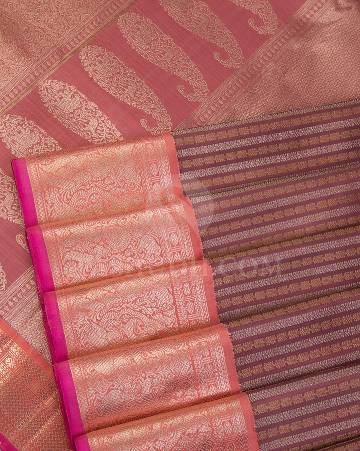 Mild Chocolate Brown And Peach Kanjivaram Silk Saree - S1179(A) - View 4