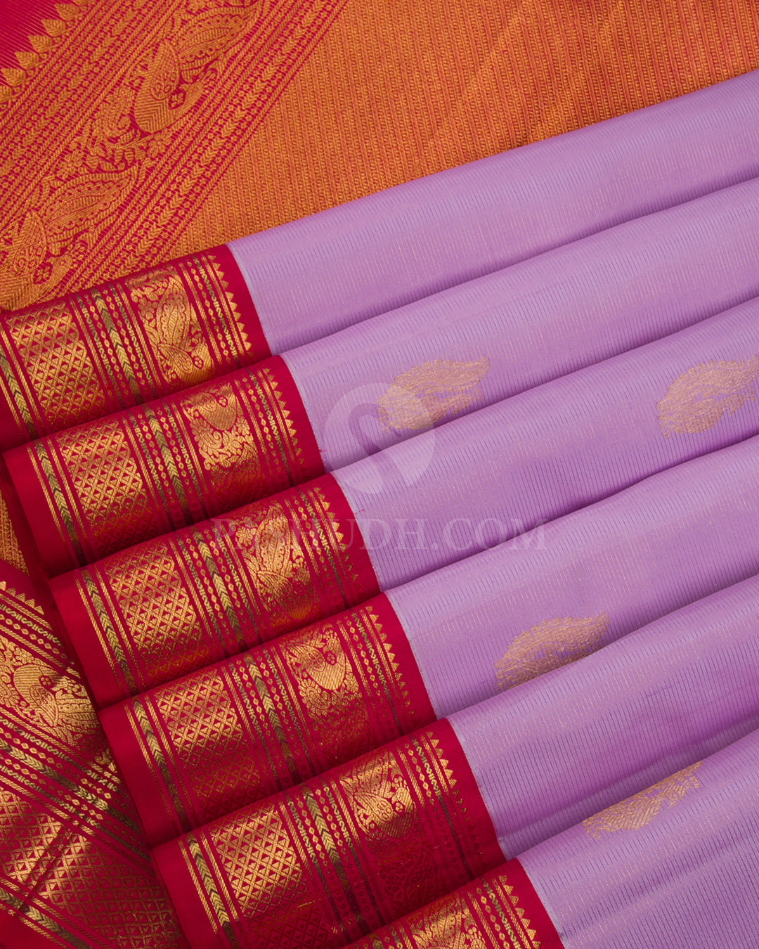 Lavender & Red Kanjivaram Silk Saree - D13 - View 3