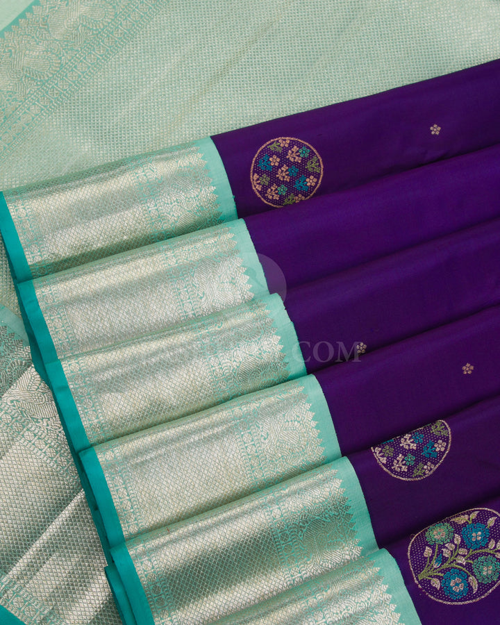 Royal Blue & Sky Blue Kanjivaram Silk Saree - S1127(A) - View 4