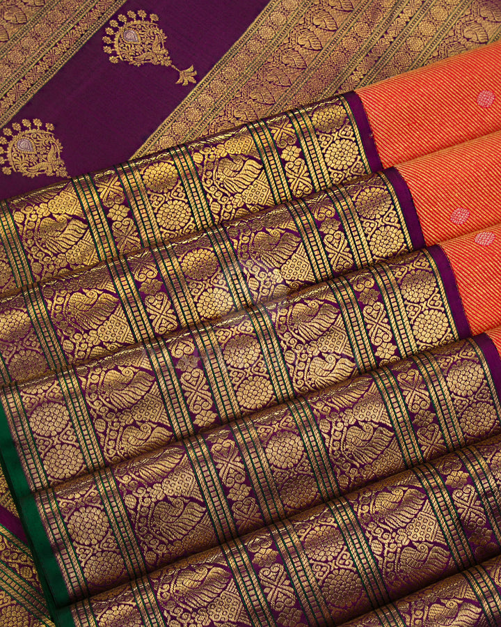 Red & Violet Pure Zari Kanjivaram Silk Saree - P122 - View 5