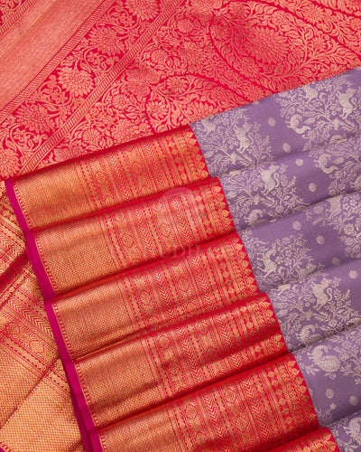 Lavender & Red Kanjivaram Silk Saree - S887 - View 5
