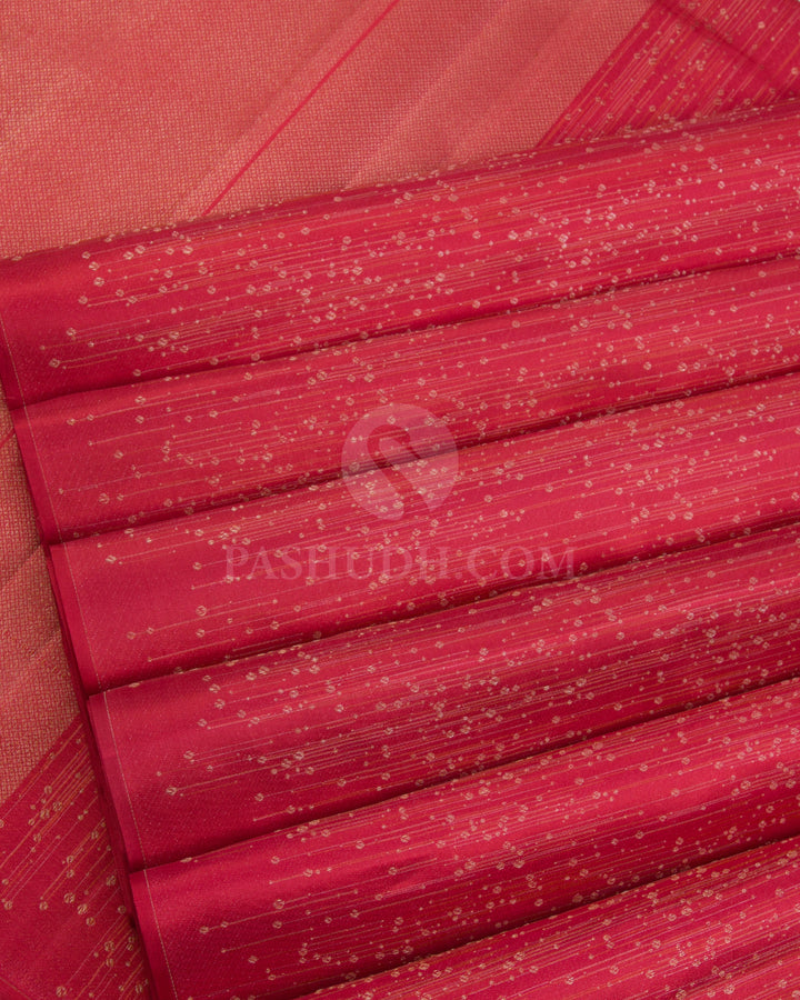 Orangish Pink Kanjivaram Silk Saree - DJ305(A) - View 4