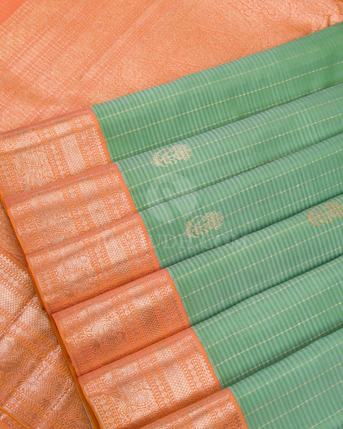 Rexona Green & Mild Orange Kanjivaram Silk Saree - S981(B) - View 4