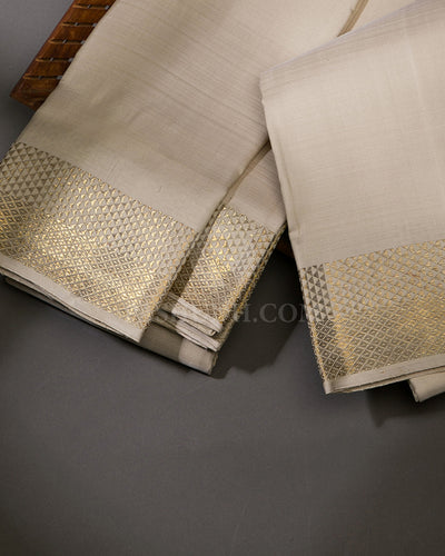 Cream Pure Silk Dhoti and Angavastra - V1