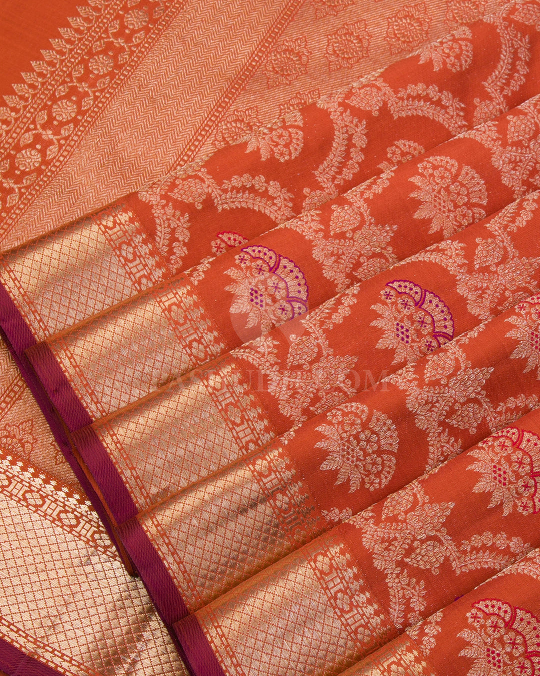 Fire Orange Kanjivaram Silk Saree - S1023(A)