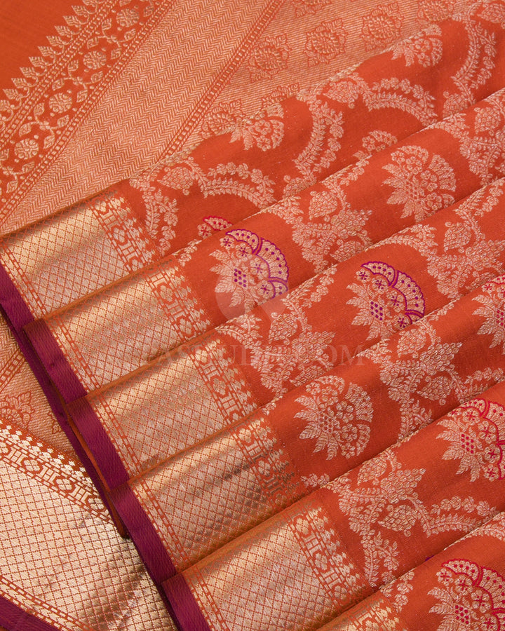 Fire Orange Kanjivaram Silk Saree - S1023(A)