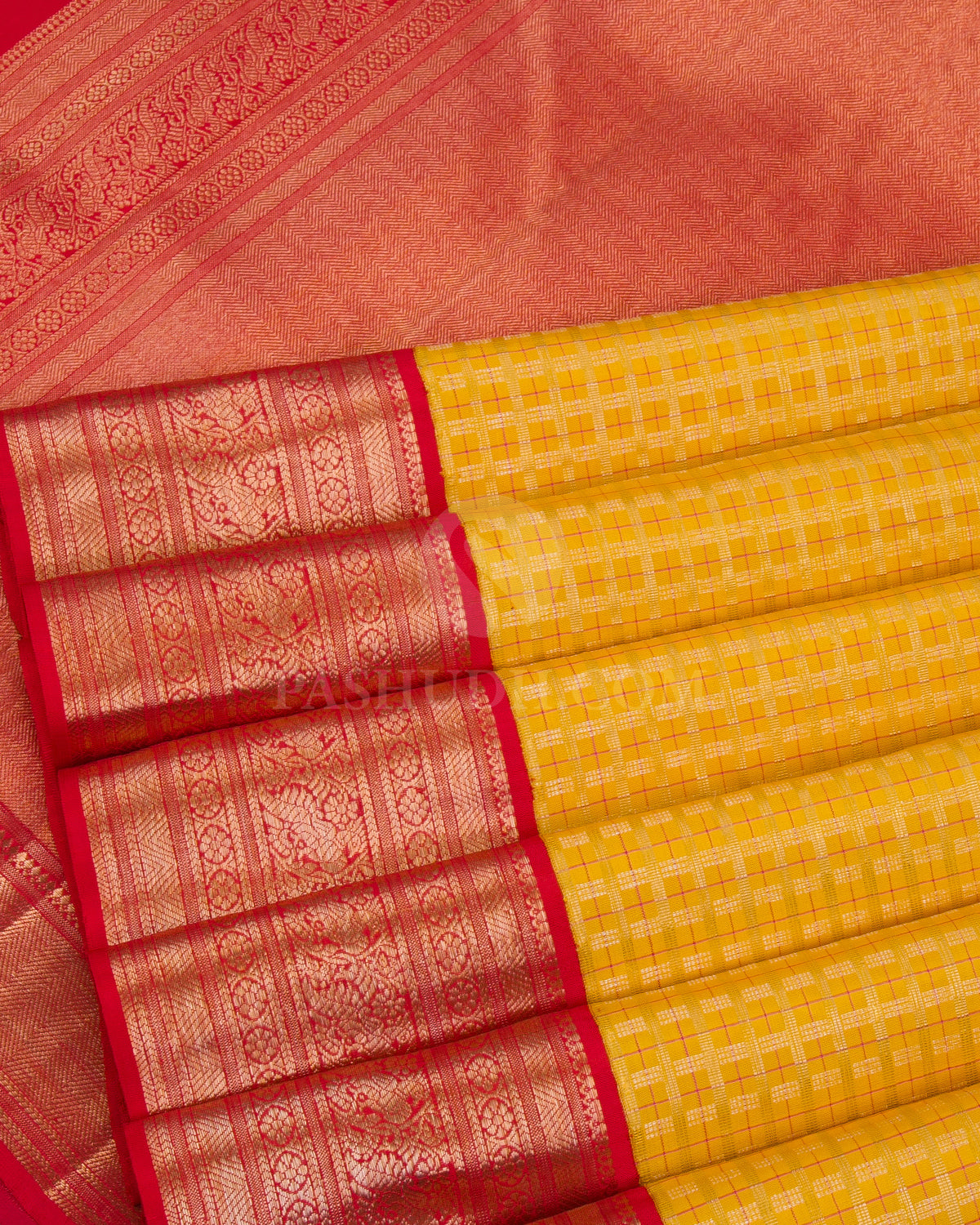 Yellow And Red Kanjivaram Silk Saree - S1157(A) - View 3