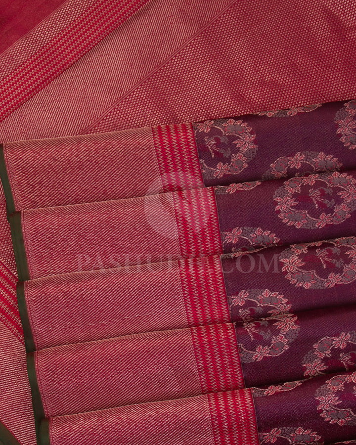 Deep Purple and Red Kanjivaram Silk Saree - D510(E)