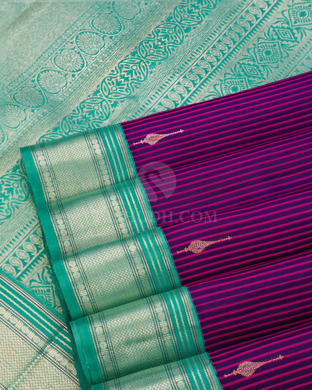 Navy Blue, Rani Pink & Sky Blue Kanjivaram Silk Saree - S873 - View 5