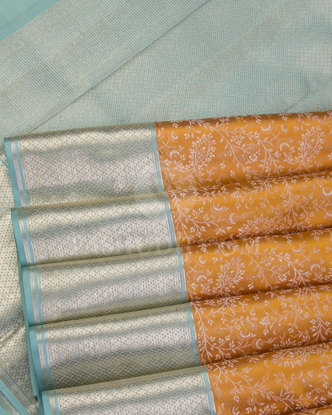 Golden Yellow and Powder Blue Kanjivaram Silk Saree - D550(A)