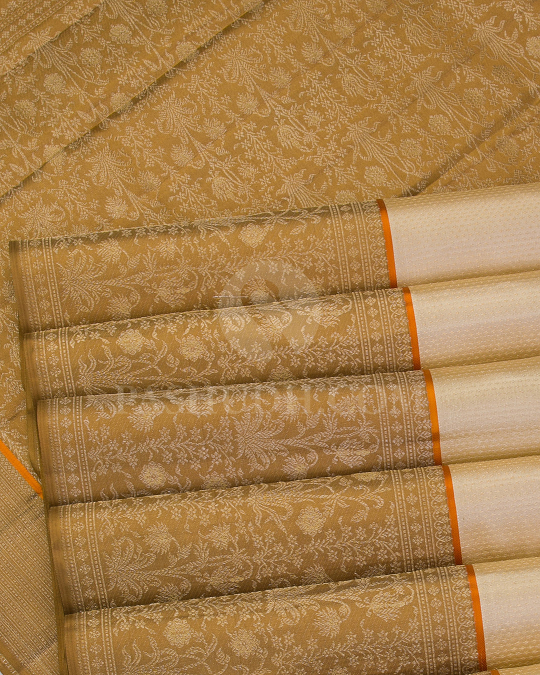 Ivory Cream and Moss Brown Kanjivaram Silk Saree - DJ318(A) - View 3