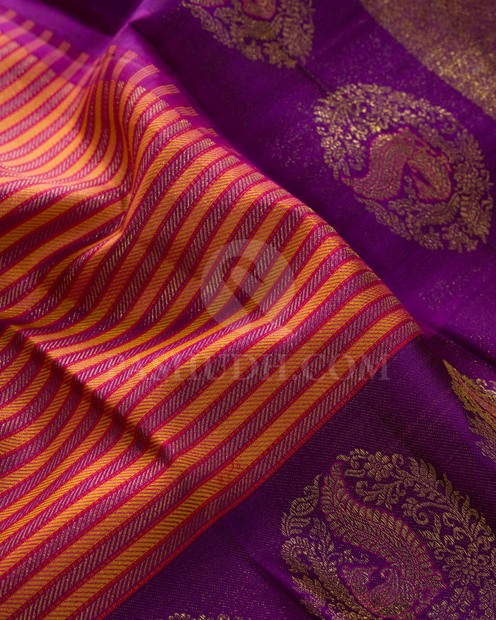 Multicolored With Purple Kanjivaram Silk Saree-DJ439(B)