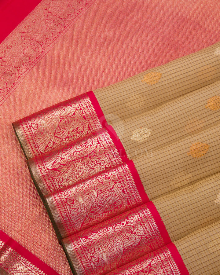 Light Khaki and Red  Zari Kanjivaram Silk Saree - S846 - View 5