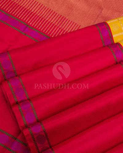 Yellow & Red Kanjivaram Silk Saree - S1121(A) - View 4