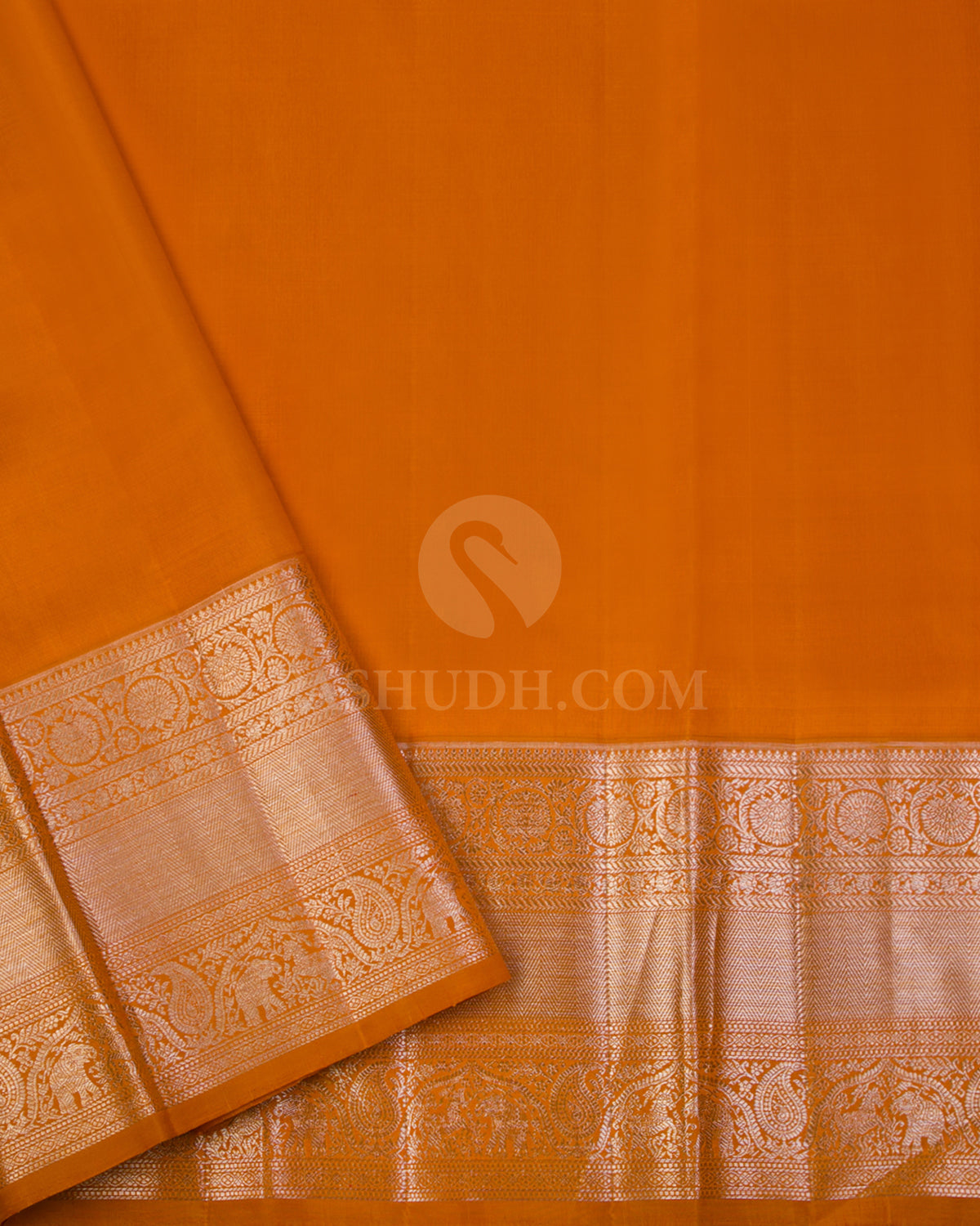 Lime Yellow & Orange Kanjivaram Silk Saree - S1006 - View 3