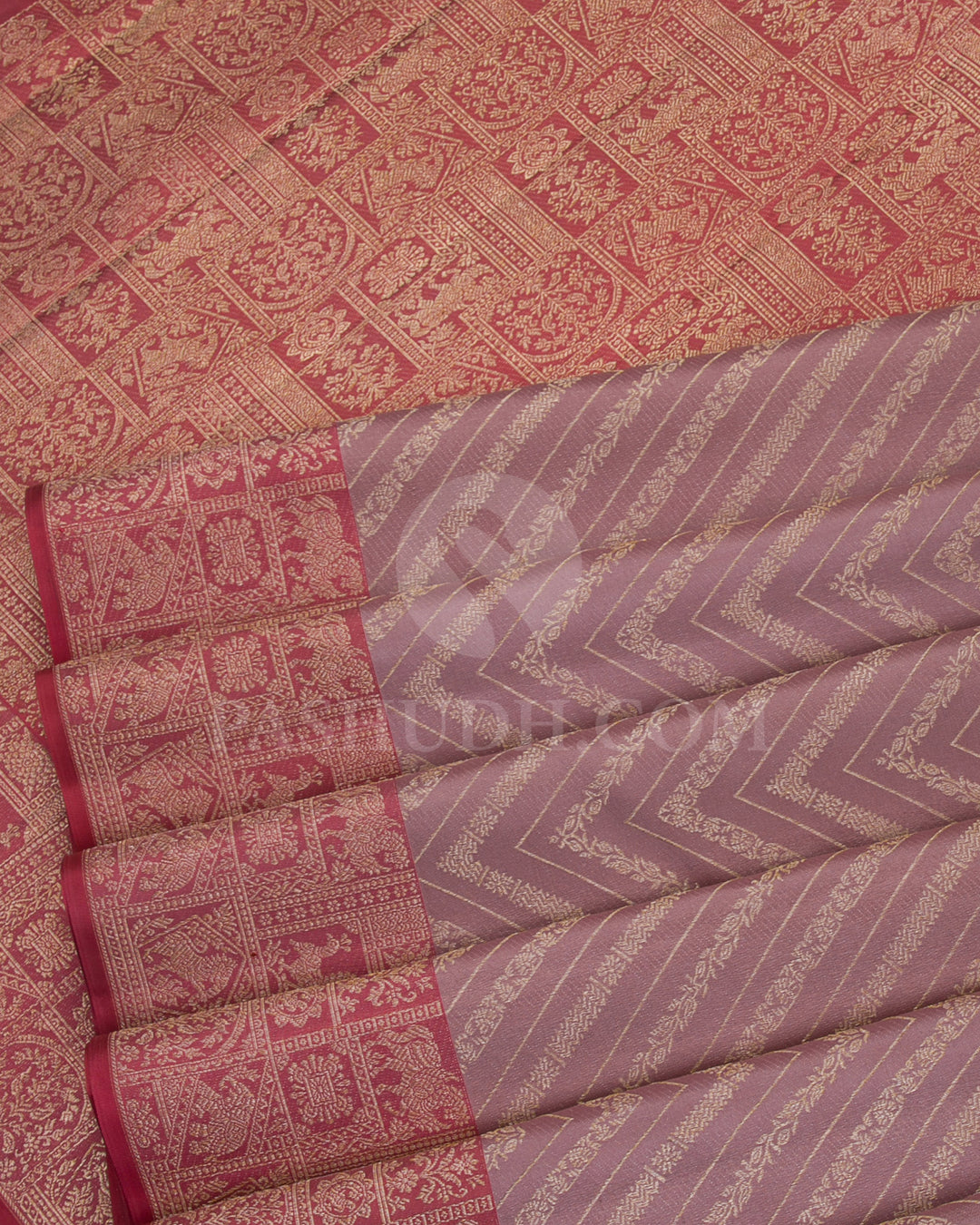 Mauve And Rust Orange Kanjivaram Silk Saree - D567(A)