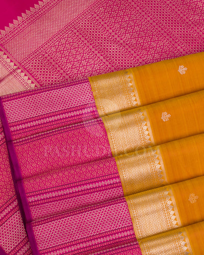 Mango Yellow And Rani Pink Kanjivaram Silk Saree - S1068(B)