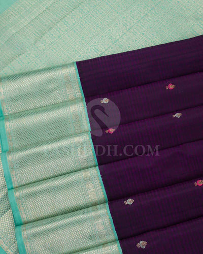 Aubergine And Aquamarine Blue Kanjivaram Silk Saree - S1198(A)