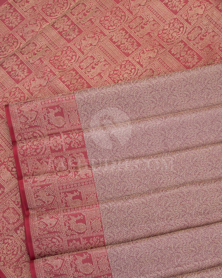 Mauve And Rust Orange Kanjivaram Silk Saree - D566(A)