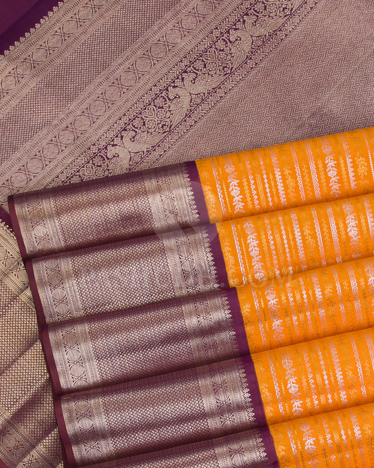 Yellow And Aubergine Kanjivaram Silk Saree - S1016(D)