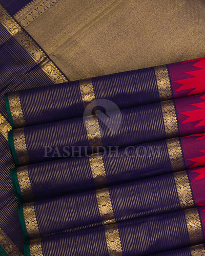 Red And Purple Kanjivaram Silk Saree - KB1