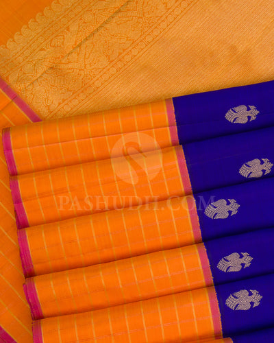 Royal Blue And Yellow Kanjivaram Silk Saree - KB6