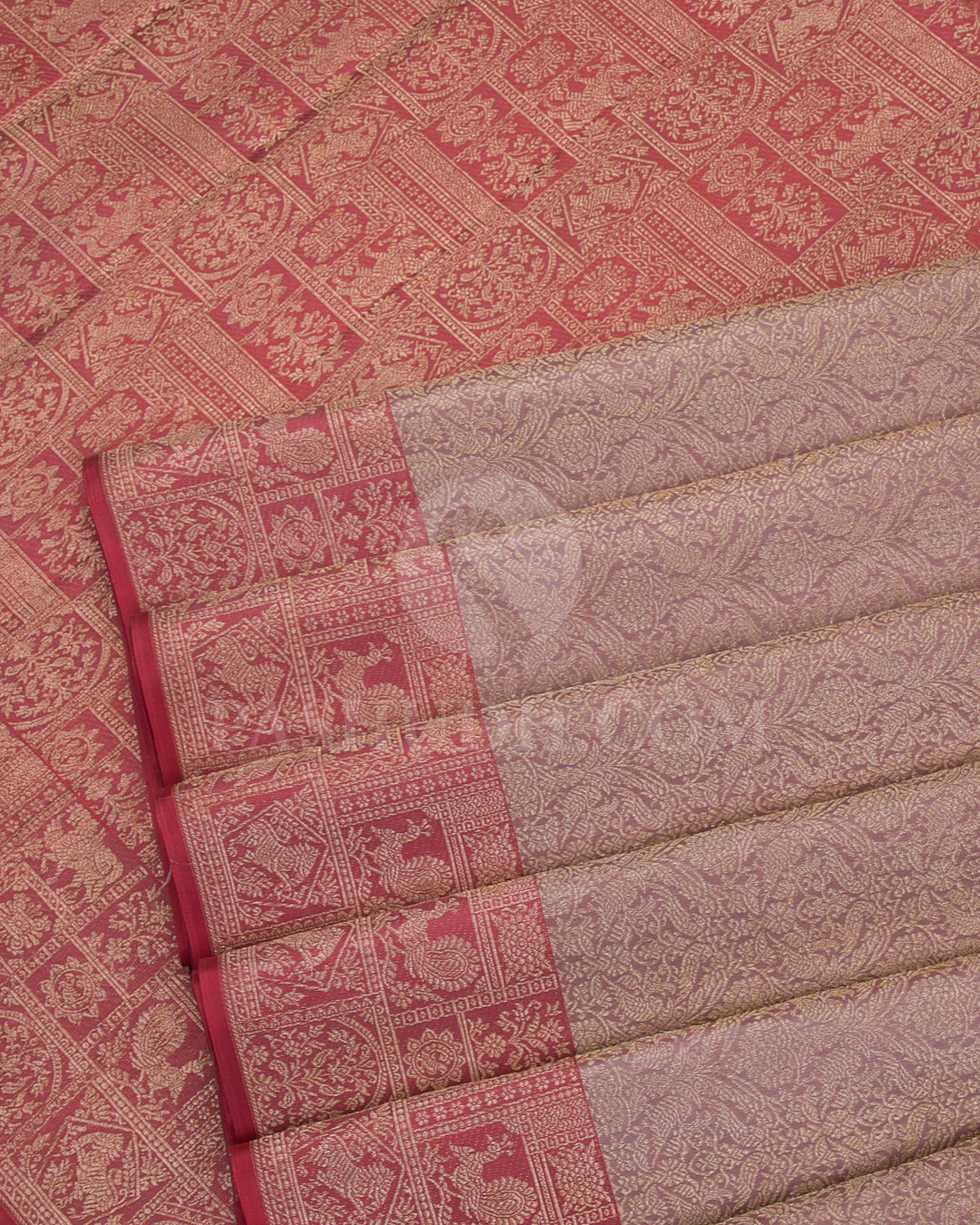 Mauve And Rust Orange Kanjivaram Silk Saree - D568(A)
