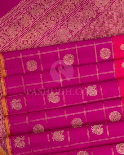 Bright Pink And Violet Borderless Kanjivaram Silk Saree - KB3