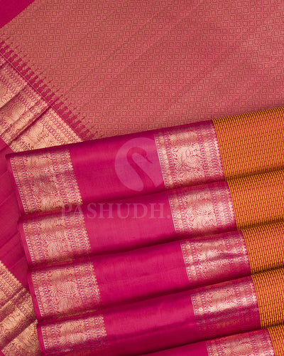 Orange And Pink Kanjivaram Silk Saree - D503(F)