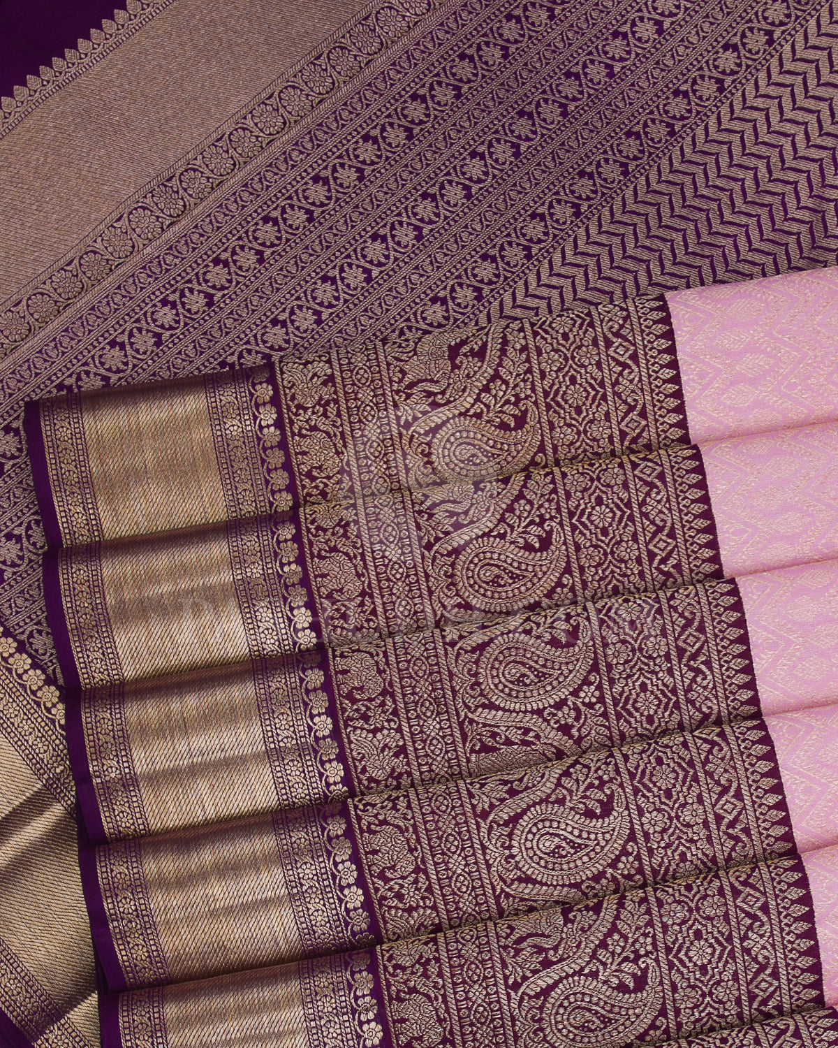 Baby Pink And Aubergine Kanjivaram Silk Saree - S1220(A)