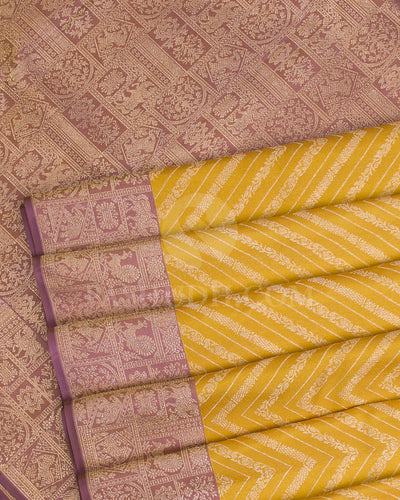 Yellow And Mauve Kanjivaram Silk Saree - D555(A)