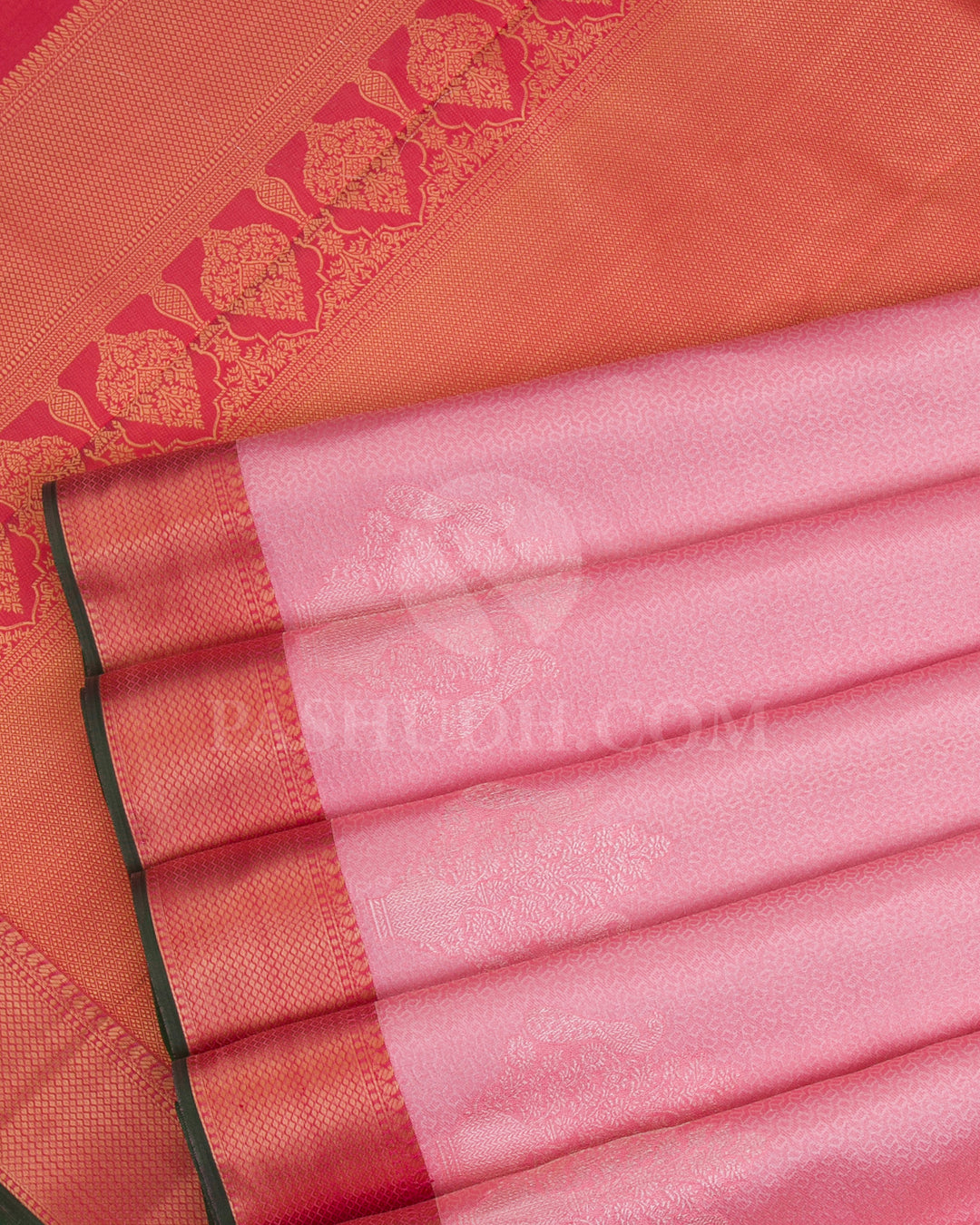 Baby Pink And Rust Orange Kanjivaram Silk Saree - D561(A)
