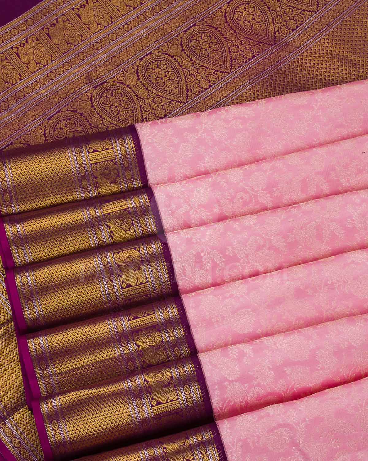 Baby Pink And Maroon Kanjivaram Silk Saree - S1151(B)