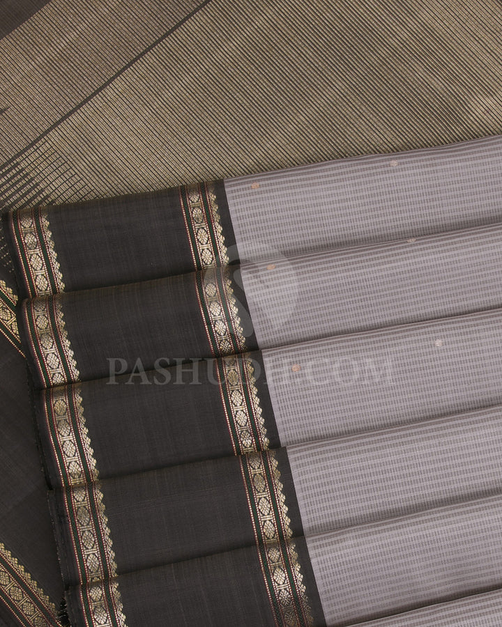 Light Grey And Blackish Grey Kanjivaram Silk Saree - S1055(B)