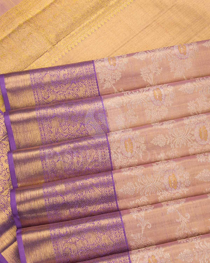 Gold And Lavender Tissue Kanjivaram Silk Saree - S1169(A)
