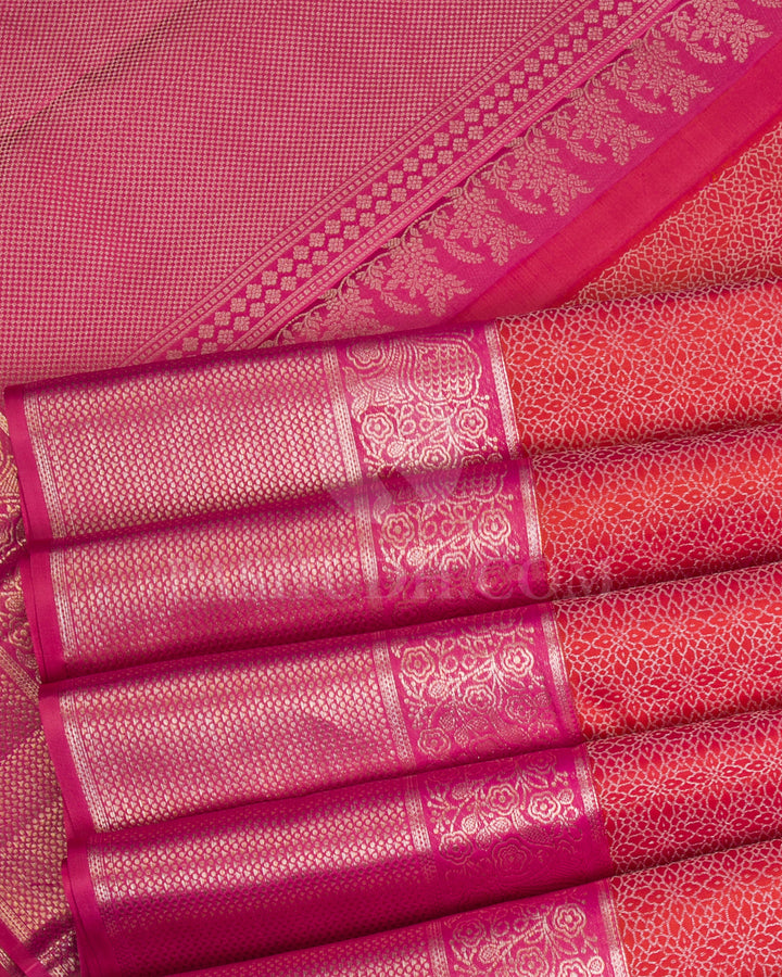 Orange Shot Pink And Rani Pink Kanjivaram Silk Saree - DT276(A)