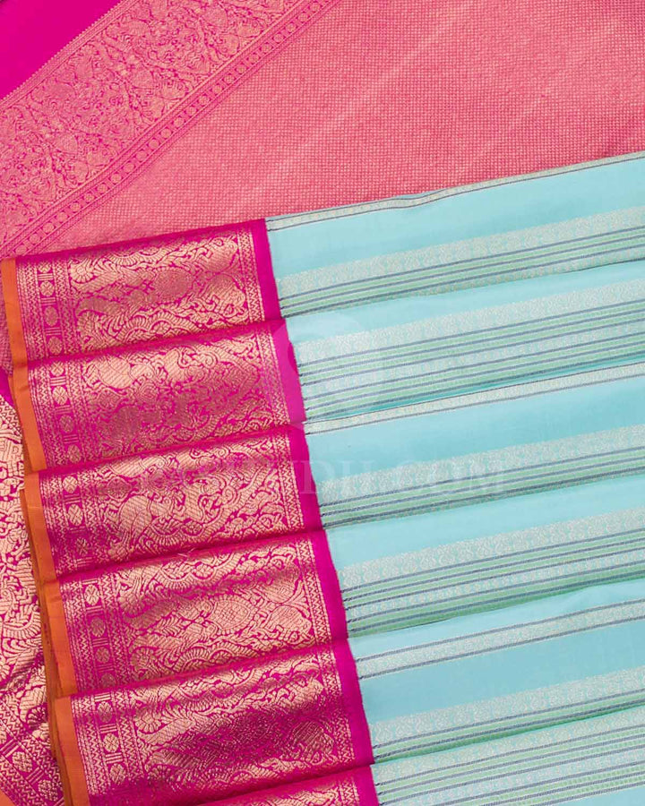 Sky Blue And Rani Pink Kanjivaram Silk Saree - S1227(A)