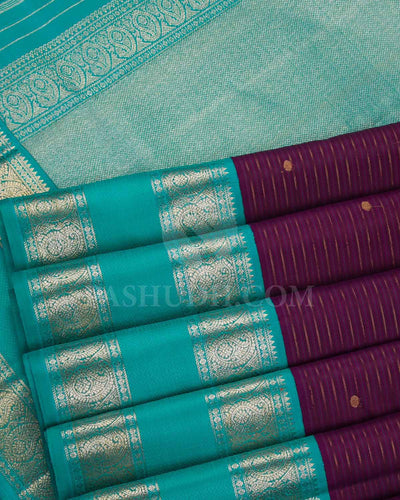 Aubergine And Aquamarine Blue Kanjivaram Silk Saree - S1224(A)