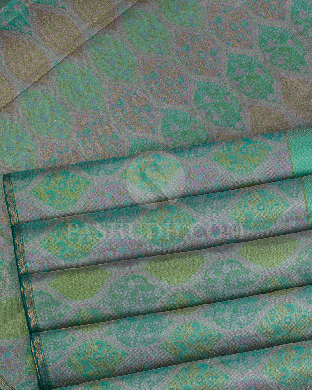 Mint Green and Multicoloured Kanjivaram Silk Saree - DJ324(A)