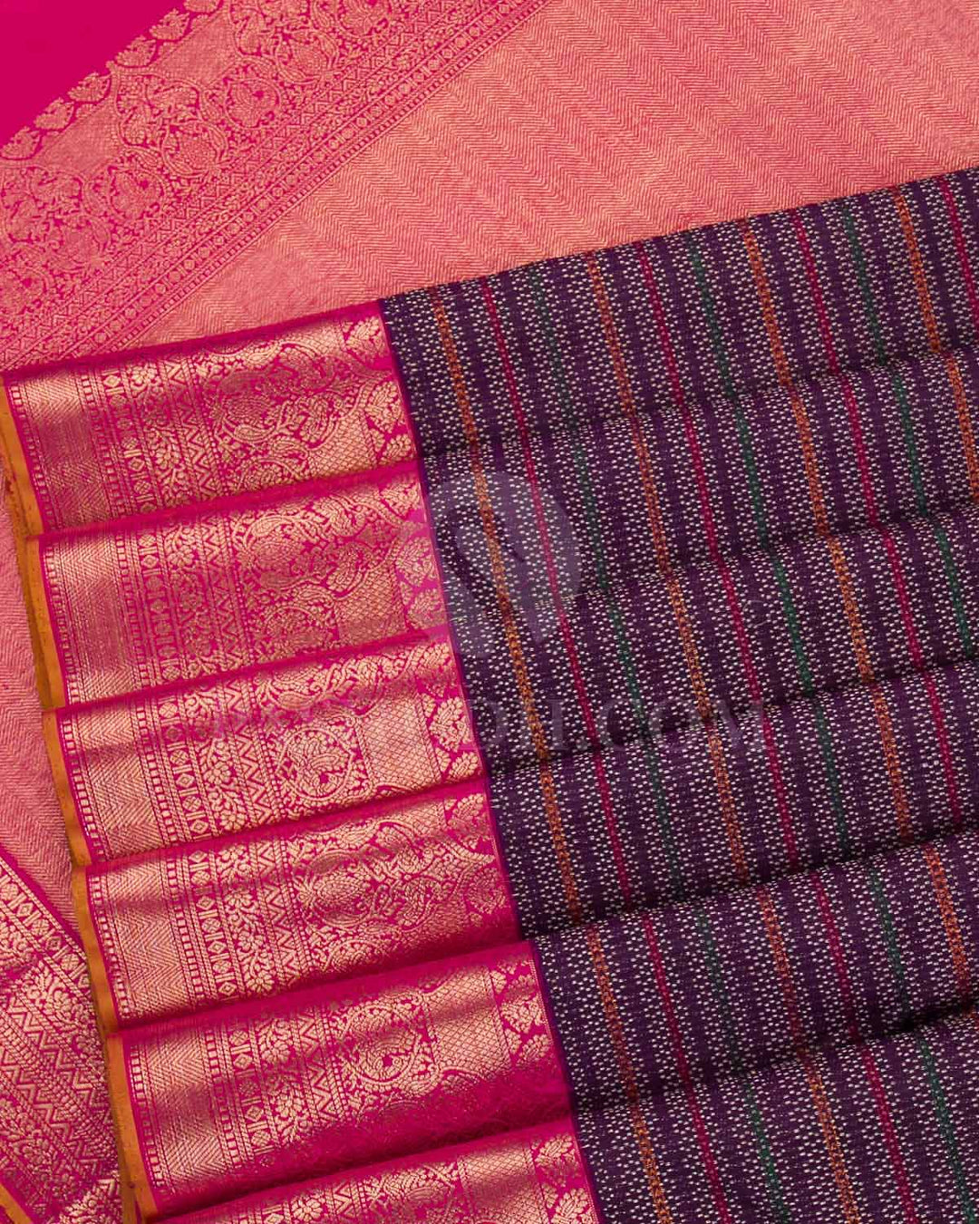 Multi Colours And Rani Pink Kanjivaram Silk Saree - S1226(A)