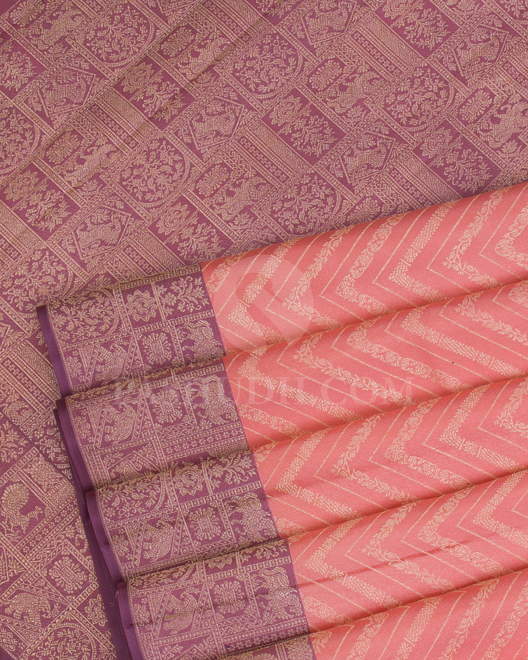 Peach And Mauve Kanjivaram Silk Saree - D555(B)